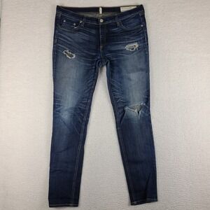 Rag‎ Bone Jeans Womens 30 Blue Skinny Distress SHEFFIELD Dark Wash Denim *